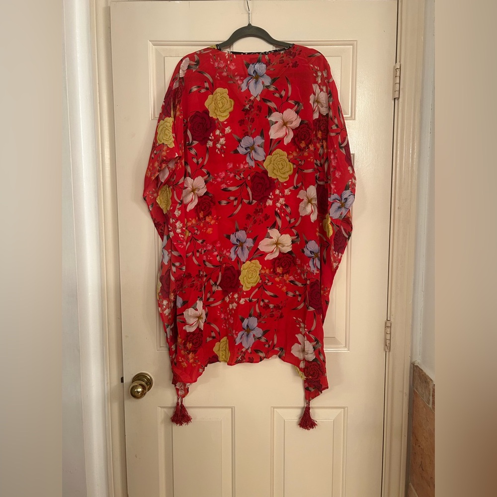 NWT Jade Johnny Was Top Red Silk Vega Tunic Pullover Floral Dress Boho XS - Picture 7 of 7